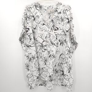 Joie Linen Tunic Top Womens 3X White Black Floral V-Neck‎ NWT Tropical Oversized
